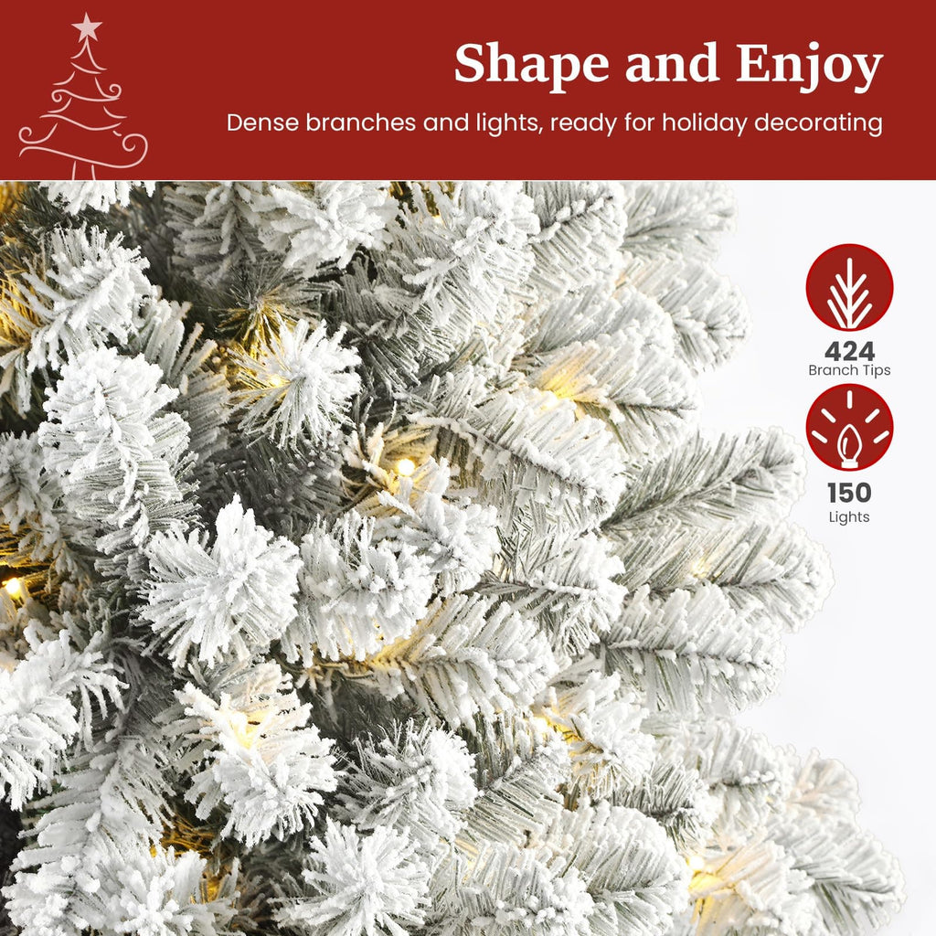 Shano's Pre Lit Christmas Tree Snow Flocked with 13 Modes & 932 Tips