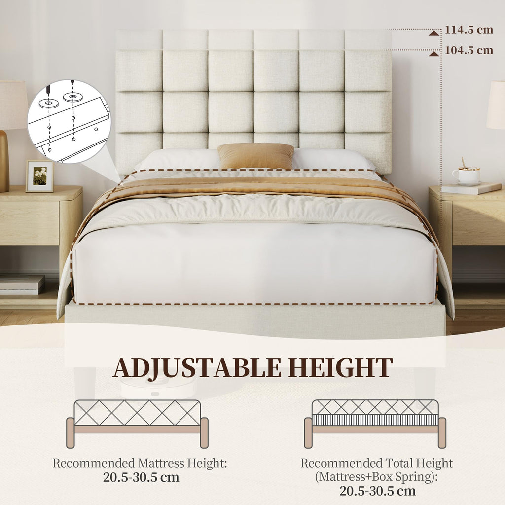 Upholstered Bed Frame with Square Tufted Headboard