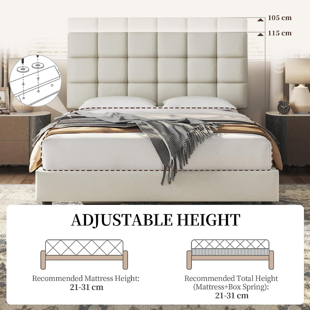 Upholstered Bed Frame with Square Tufted Headboard