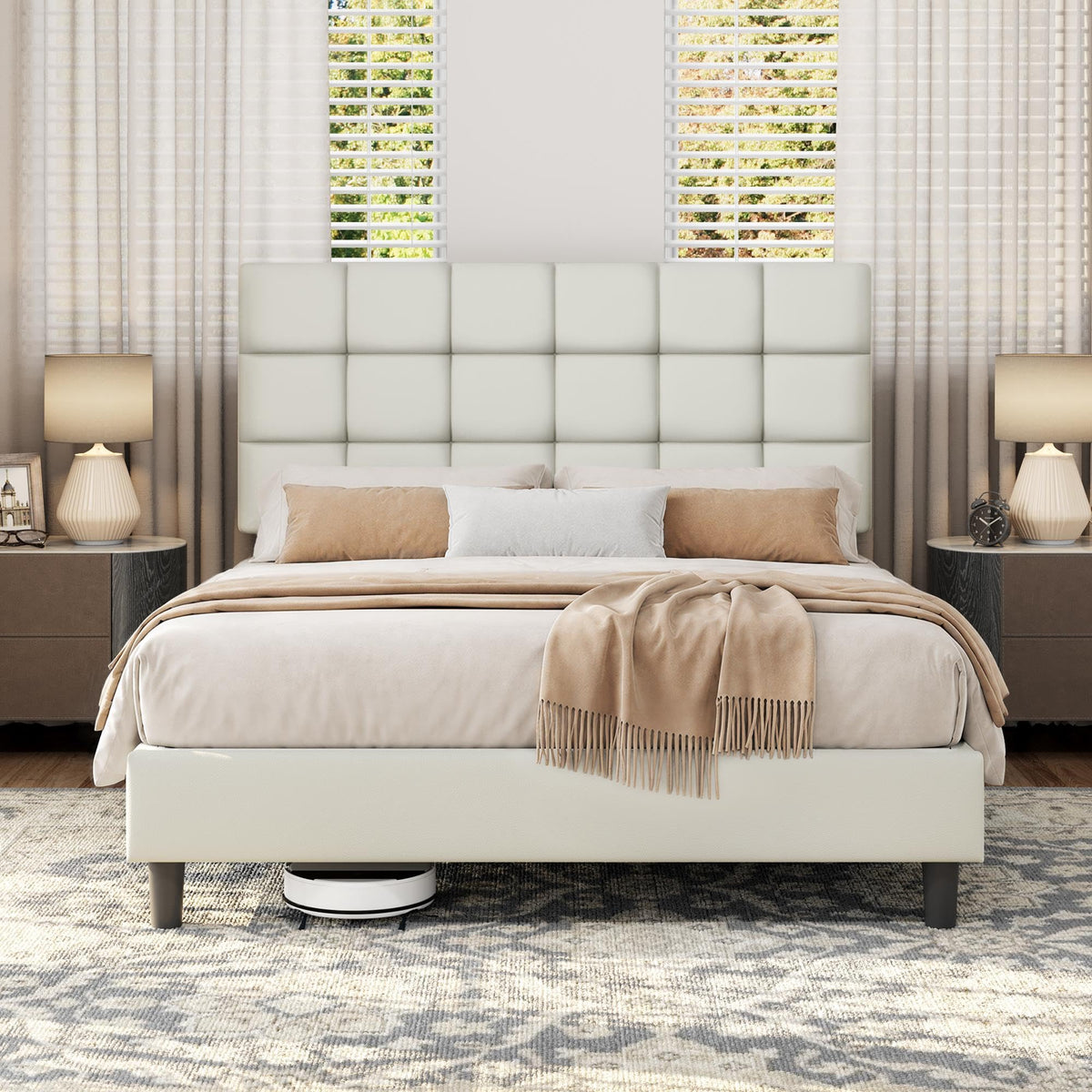 Upholstered Bed Frame with Square Tufted Headboard