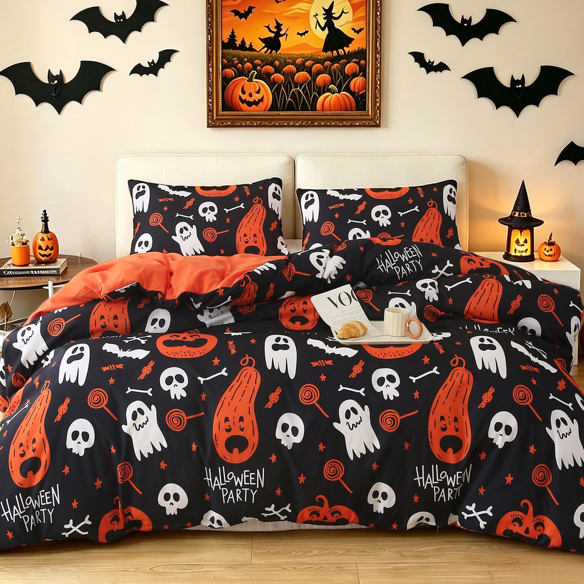 Halloween Duvet Cover Set 3 Pieces with Skull Pumpkin