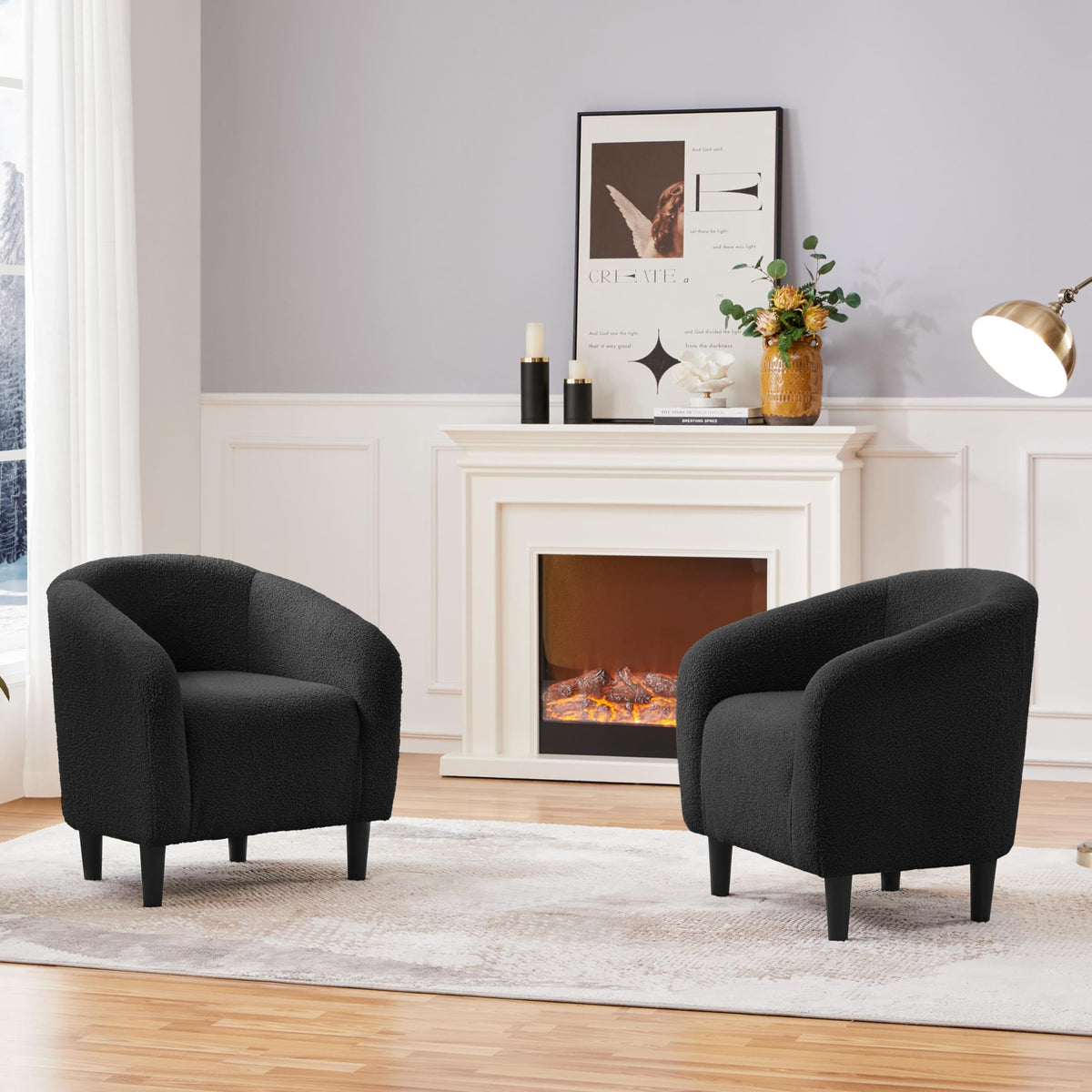 Shano Boucle Accent Tub Chair | Scandinavian Style | 28D Foam | Tapered Wooden Legs | 4 Colours