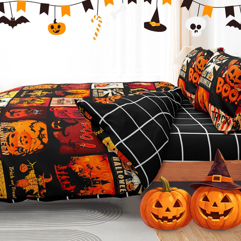 Halloween Duvet Cover Set 3 Pieces with Skull Pumpkin