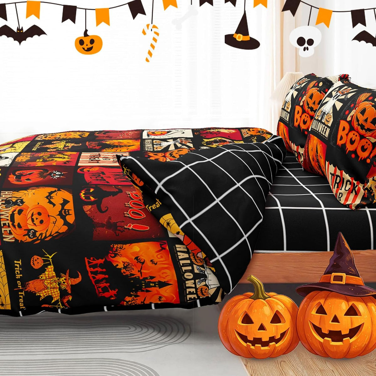 Halloween Duvet Cover Set 3 Pieces with Skull Pumpkin