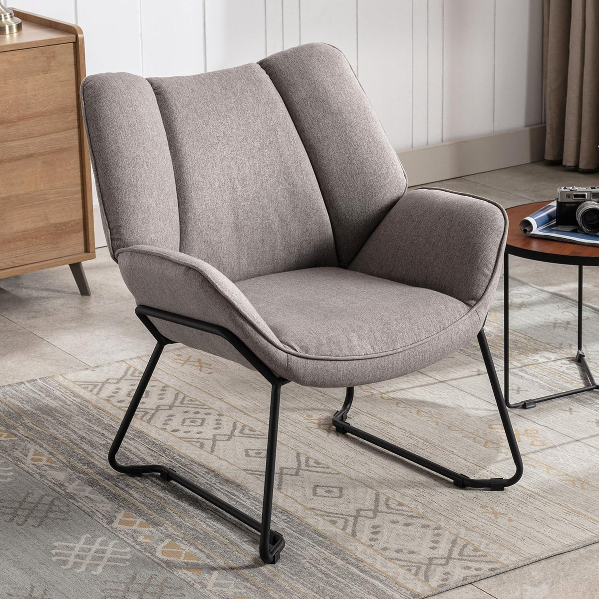 Shano Linen Accent Armchair | Quilted Upholstery | Black Sled Legs | 136kg | 6 Colours