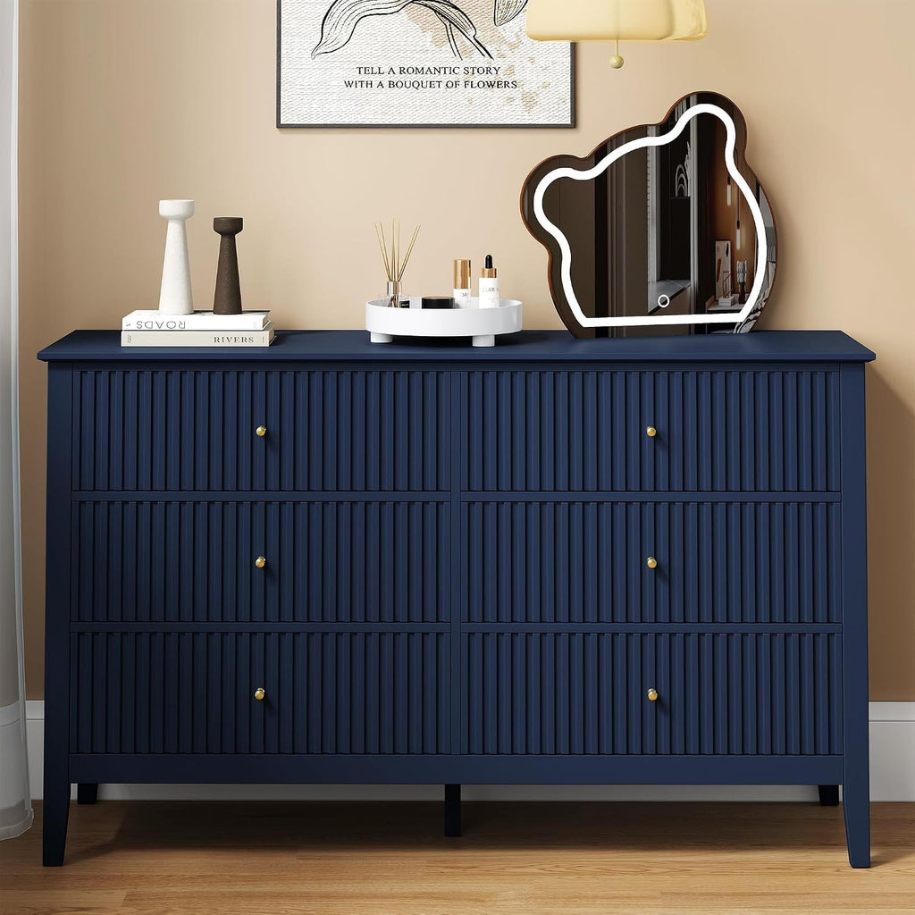 Fluted Chest of Drawers | 6 or 3 Drawers | Wide MDF Storage Unit | Water-Resistant | Black, Blue & Green