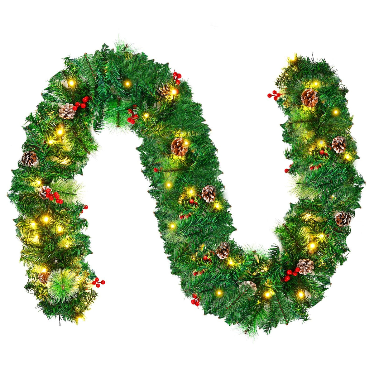1.8M/6FT Christmas Garland with Lights, Christmas Garlands for Fireplace Stairs PE Artificial Wreath with 50 LED Lights for Xmas Tree Front Door Home Holiday Decor