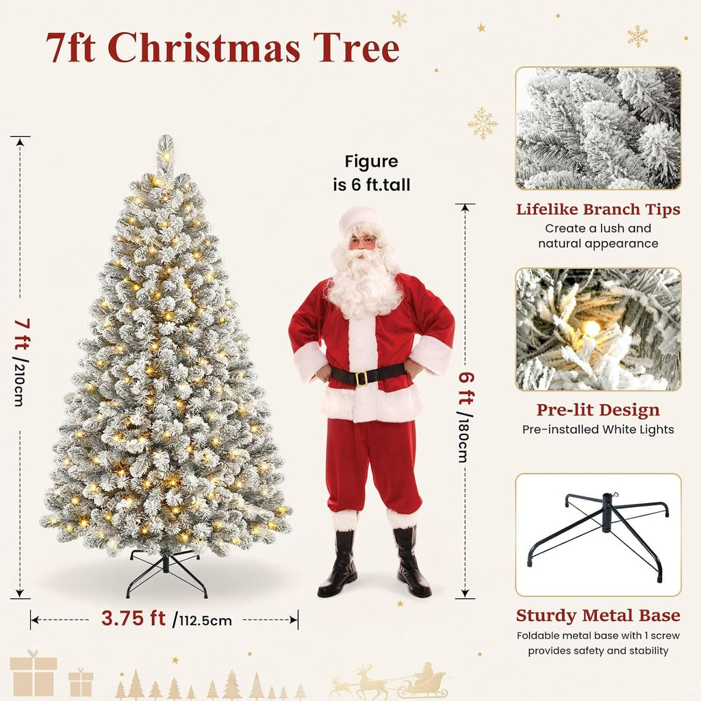 Shano's Pre Lit Christmas Tree Snow Flocked with 13 Modes & 932 Tips