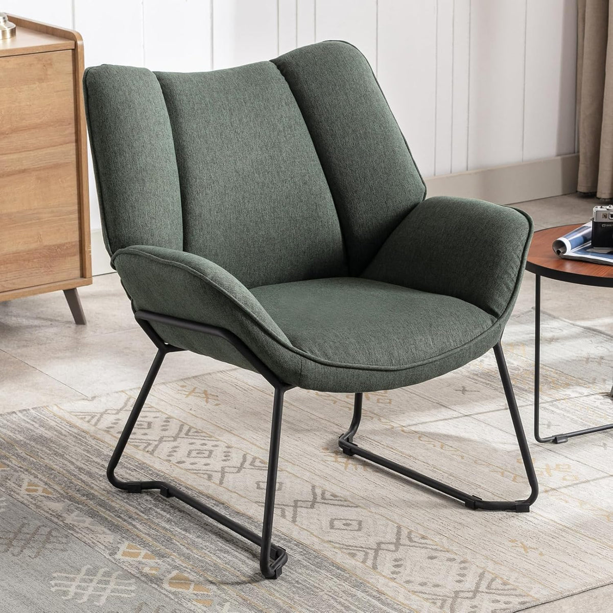 Shano Linen Accent Armchair | Quilted Upholstery | Black Sled Legs | 136kg | 6 Colours