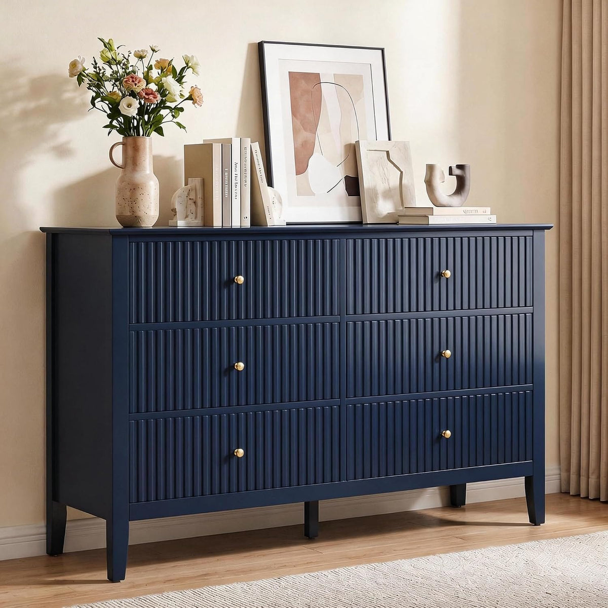 Fluted Chest of Drawers | 6 or 3 Drawers | Wide MDF Storage Unit | Water-Resistant | Black, Blue & Green