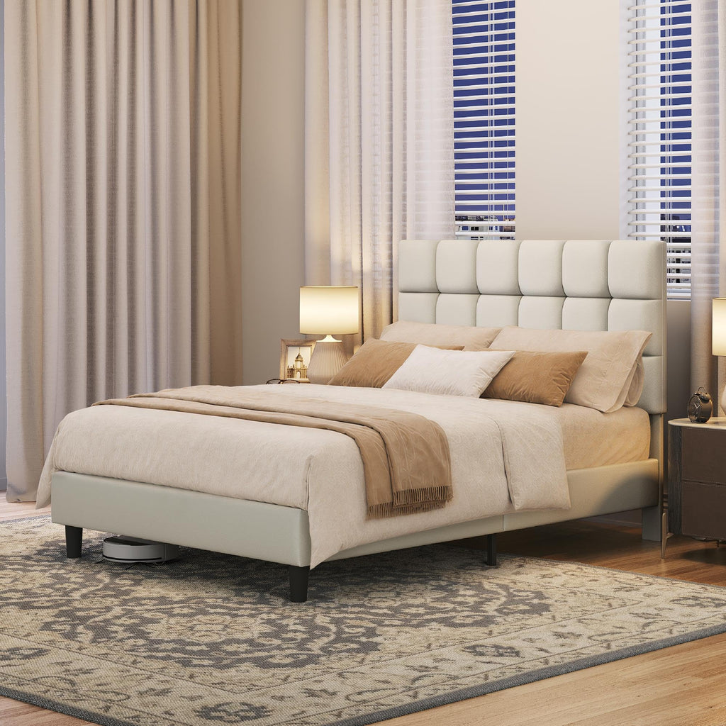 Upholstered Bed Frame with Square Tufted Headboard
