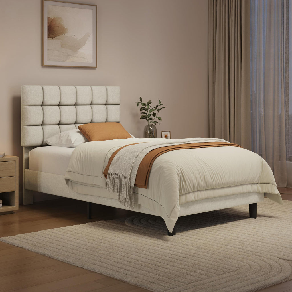 Upholstered Bed Frame with Square Tufted Headboard