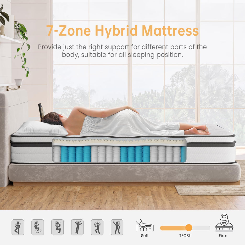 Luxury Hybrid Mattress  | 7-Zone Pocket Spring & Memory Foam | Medium Firm