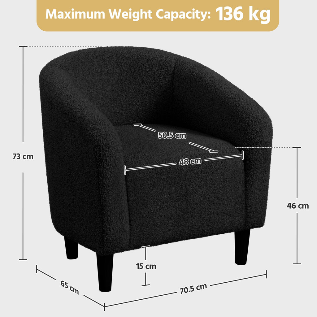 Shano Boucle Accent Tub Chair | Scandinavian Style | 28D Foam | Tapered Wooden Legs | 4 Colours