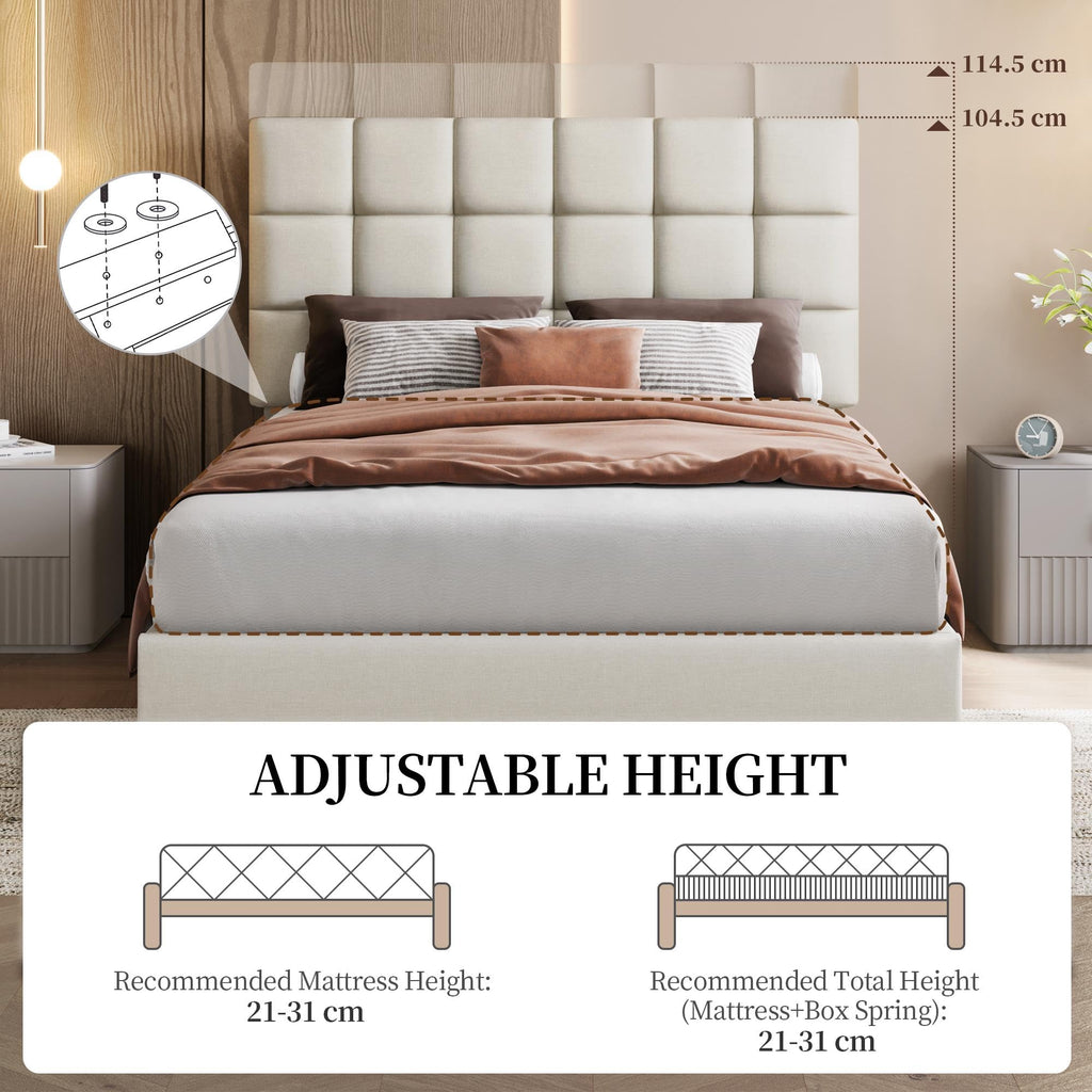 Upholstered Bed Frame with Square Tufted Headboard