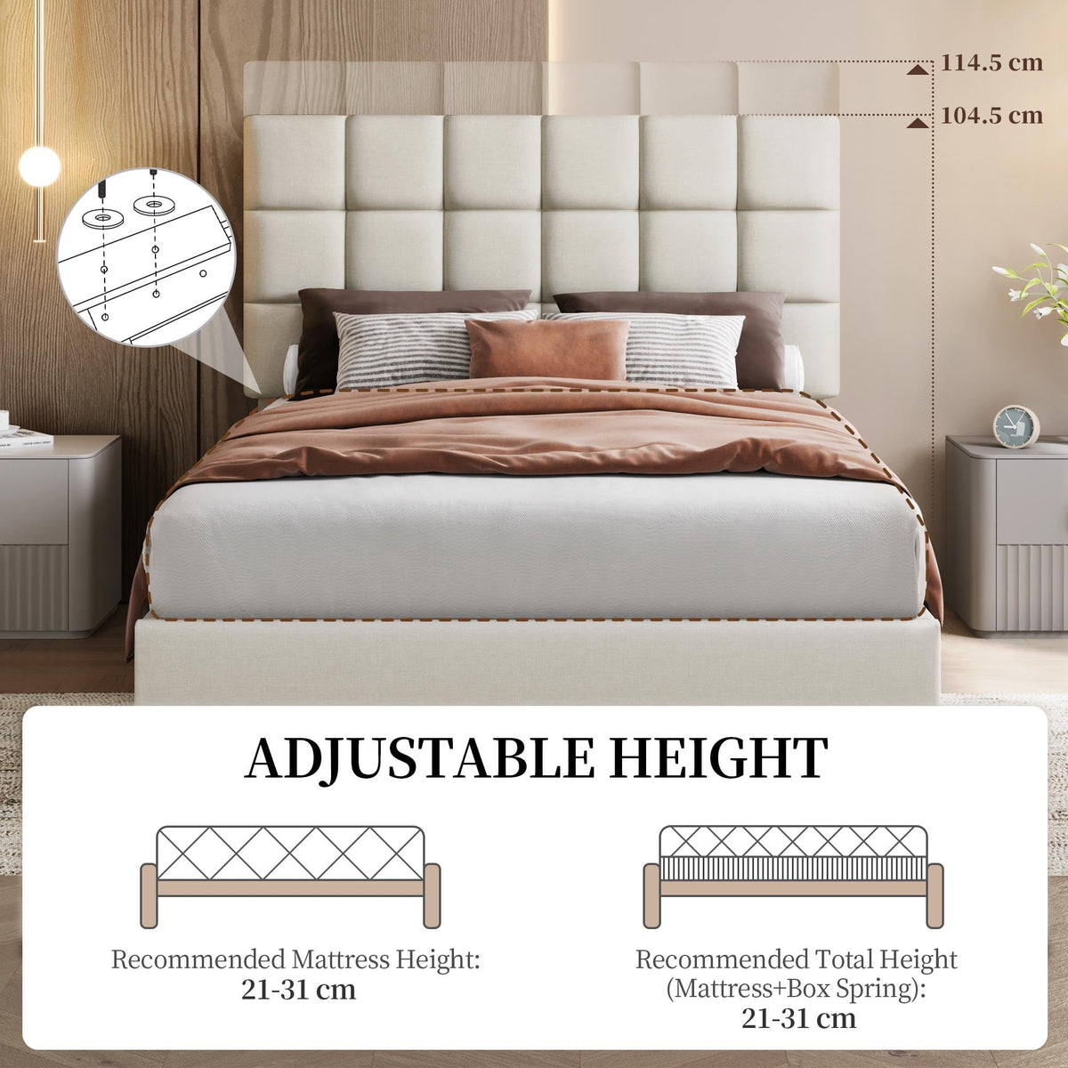 Upholstered Bed Frame with Square Tufted Headboard