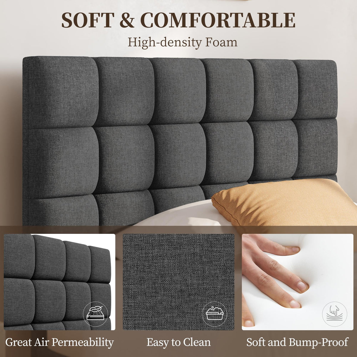 Upholstered Bed Frame with Square Tufted Headboard