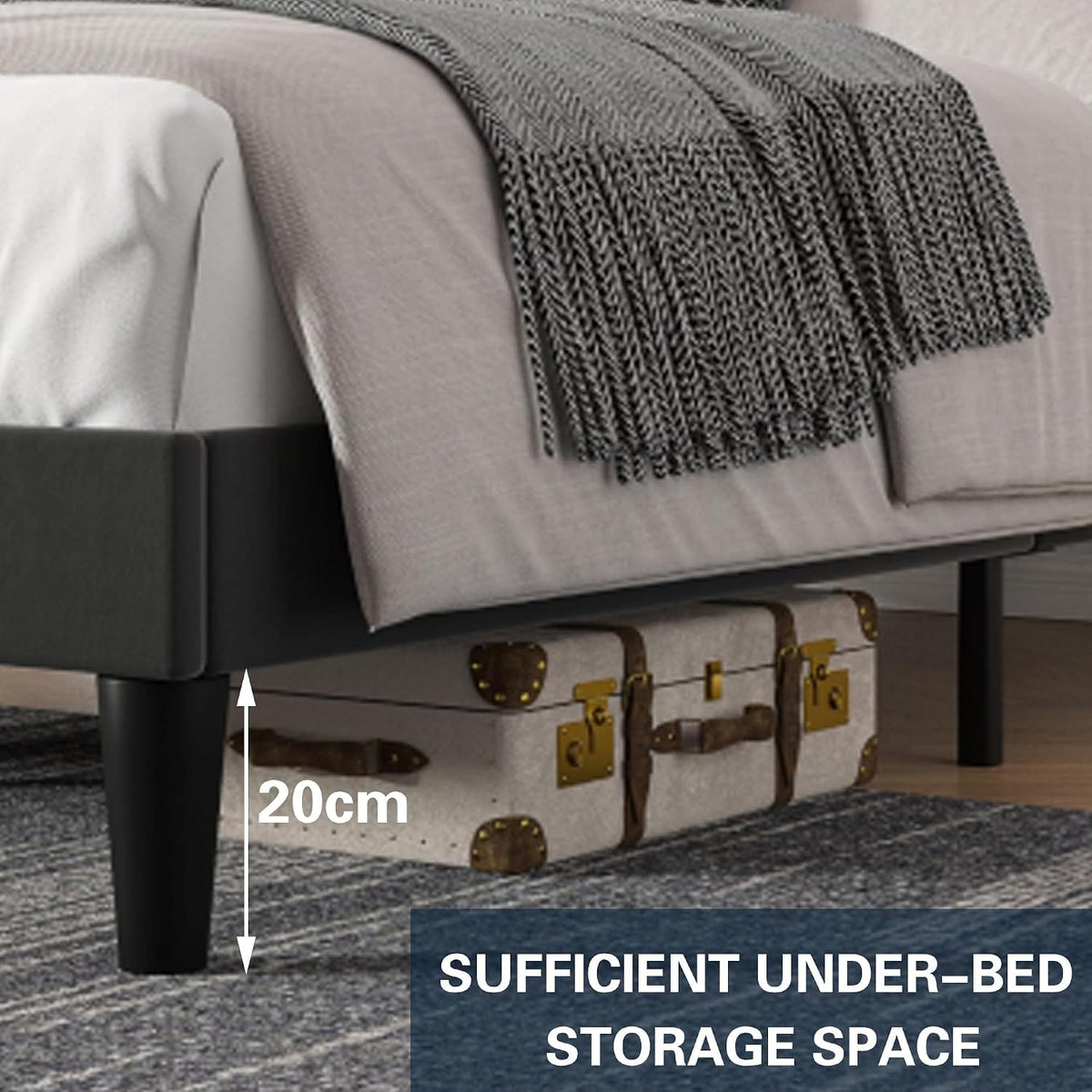 Shano Furniture Velvet Upholstered Double Bed Frame, Grey