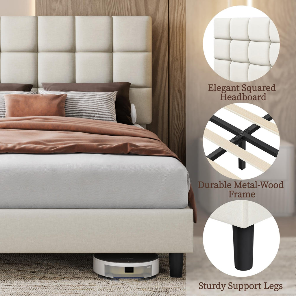 Upholstered Bed Frame with Square Tufted Headboard