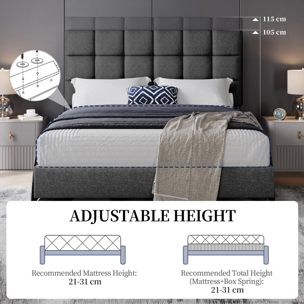 Upholstered Bed Frame with Square Tufted Headboard