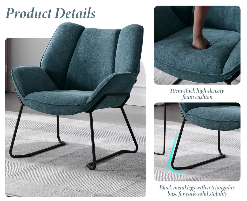 Shano Linen Accent Armchair | Quilted Upholstery | Black Sled Legs | 136kg | 6 Colours