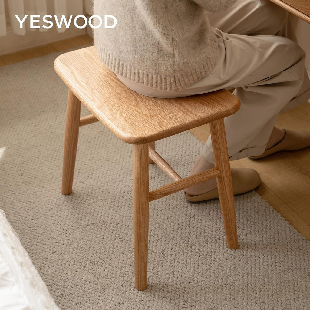 Shano Solid Red Oak Dressing Stool | Curved Seat | Pre-Assembled | 150kg | 2 Finishes