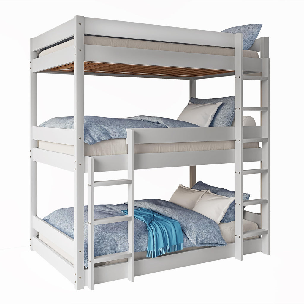 Shano Bunk Bed, 3ft Triple Bunk Bed with Ladder, Wooden Triple Sleeper Kids Bunk Bed, Solid Pine Wood Single Bed Frame for Children, Space Saving High Sleeper Bunk Bed