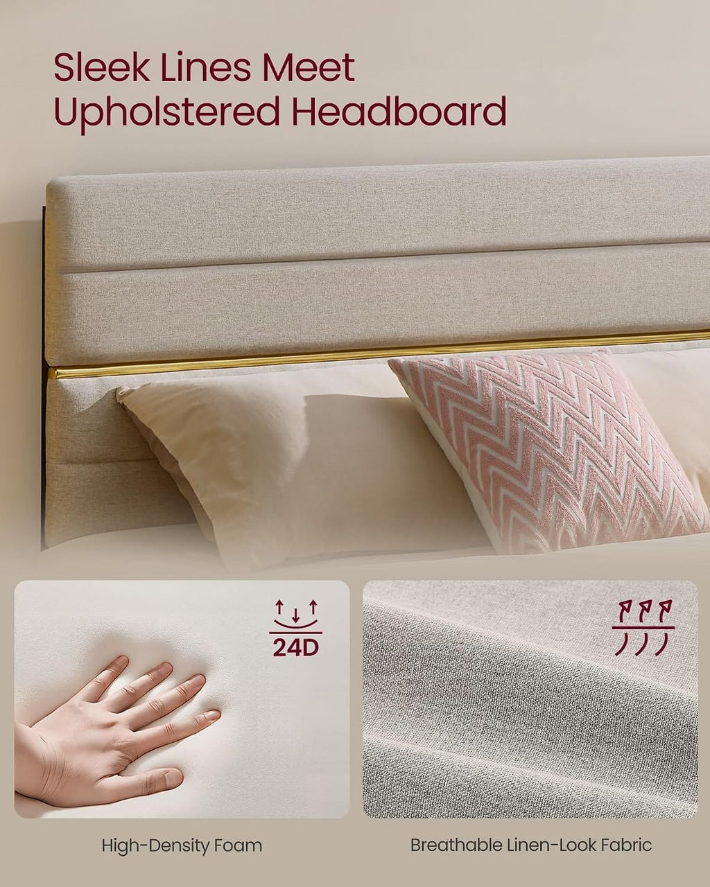 Upholstered Bed Frame | Adjustable Headboard | Metal Frame & Wooden Slats | Double & King