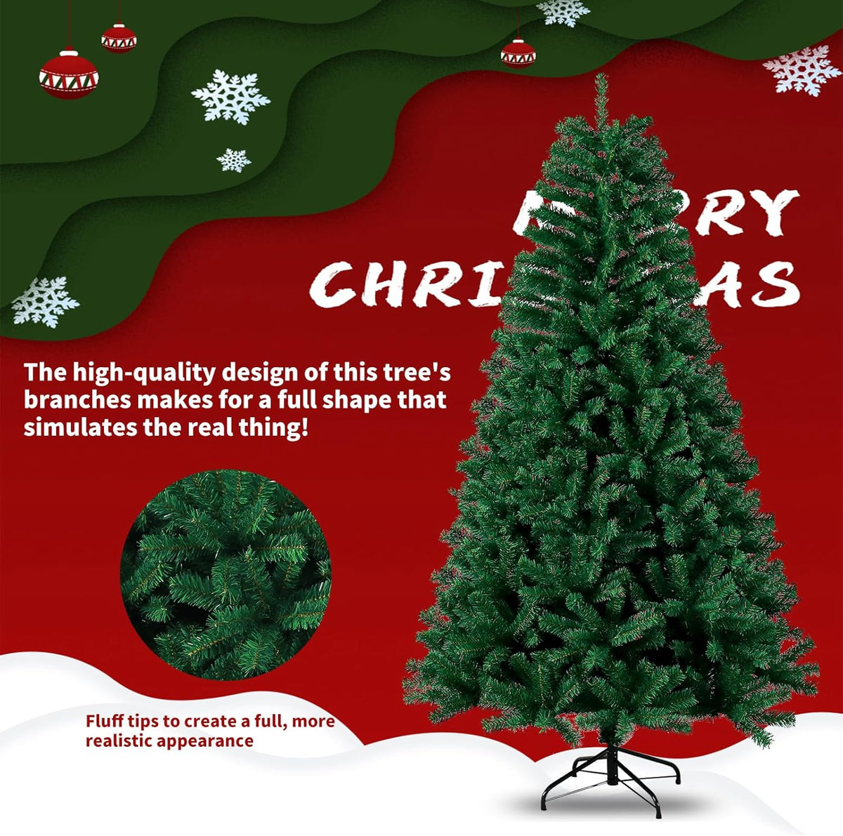 Shano Premium Christmas Tree 1432 Branch Tips Green Xmas Trees Bushy Artificial Christmas Tree Pine Tree with Metal Stand Easy to Assemble Realistic Spruce Branches Christmas Tree for Indoor and Outdoor