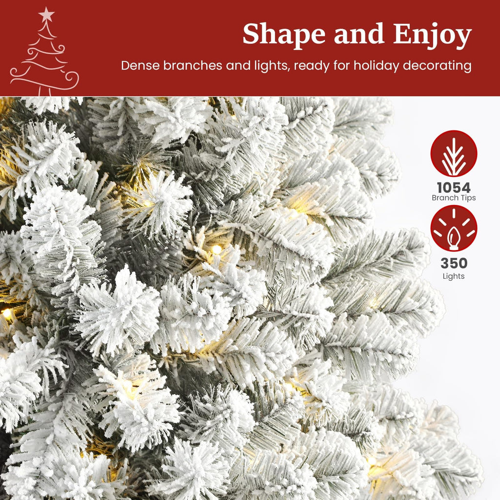 Shano's Pre Lit Christmas Tree Snow Flocked with 13 Modes & 932 Tips