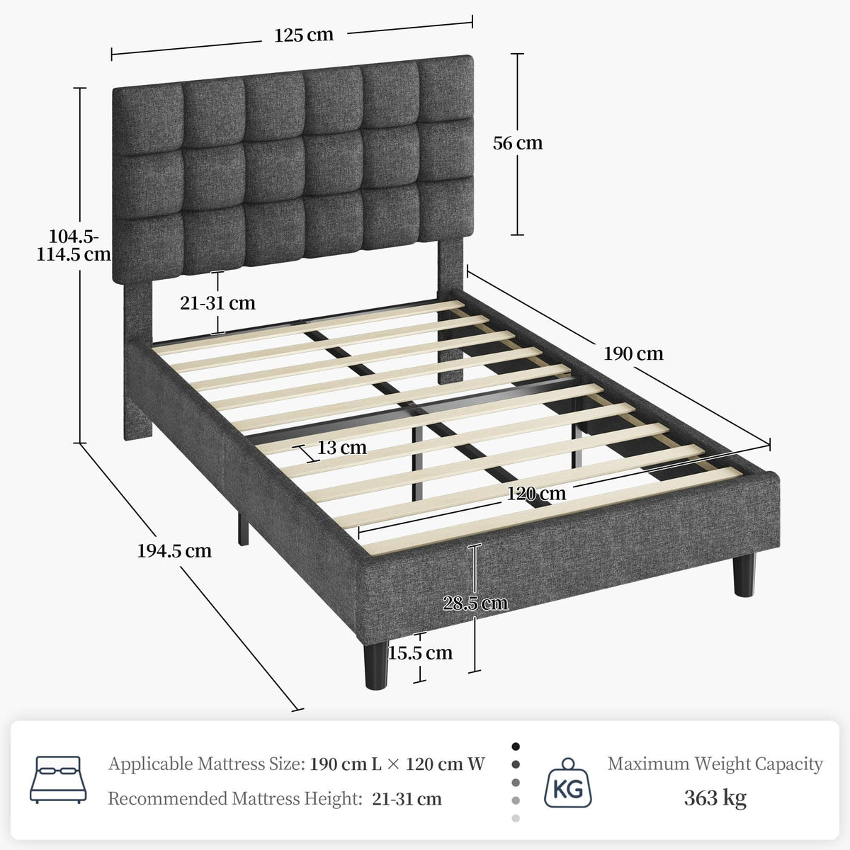 Upholstered Bed Frame with Square Tufted Headboard
