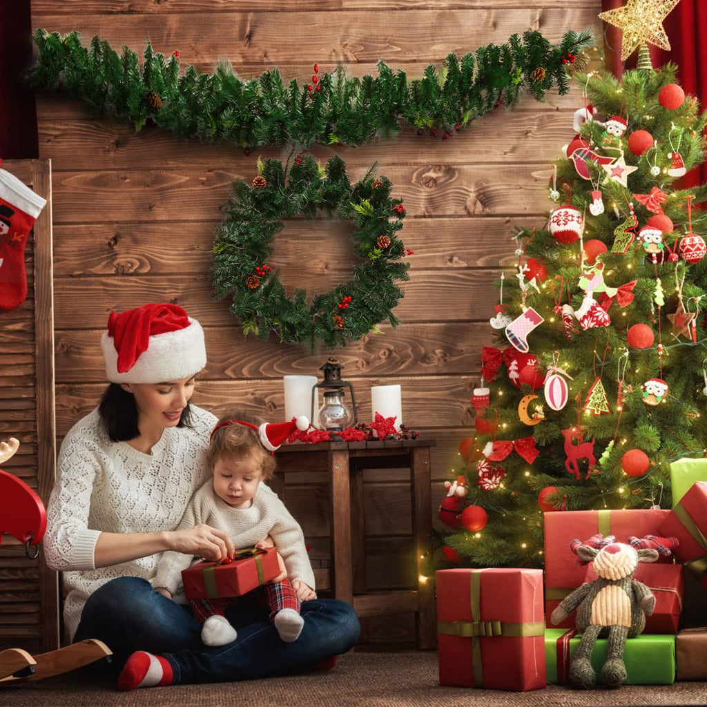 1.8M/6FT Christmas Garland with Lights, Christmas Garlands for Fireplace Stairs PE Artificial Wreath with 50 LED Lights for Xmas Tree Front Door Home Holiday Decor