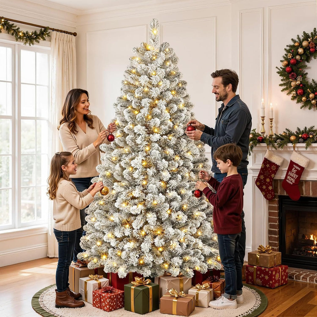 Shano's Pre Lit Christmas Tree Snow Flocked with 13 Modes & 932 Tips