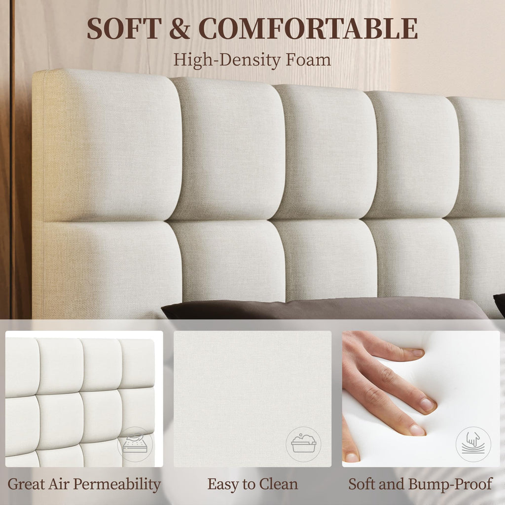 Upholstered Bed Frame with Square Tufted Headboard