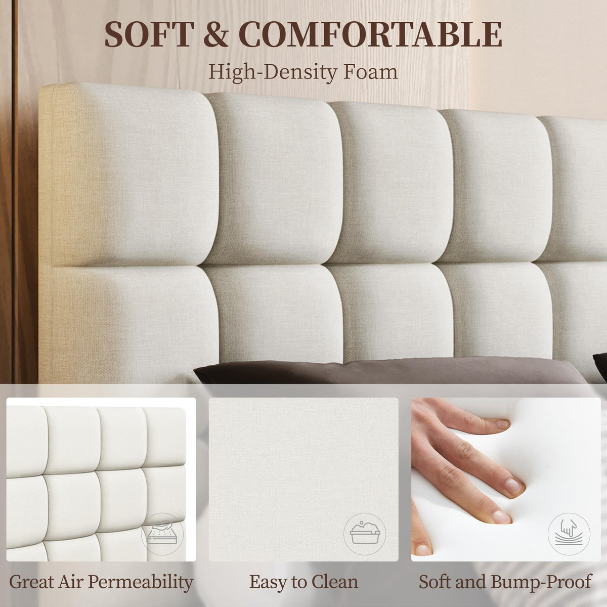 Upholstered Bed Frame with Square Tufted Headboard