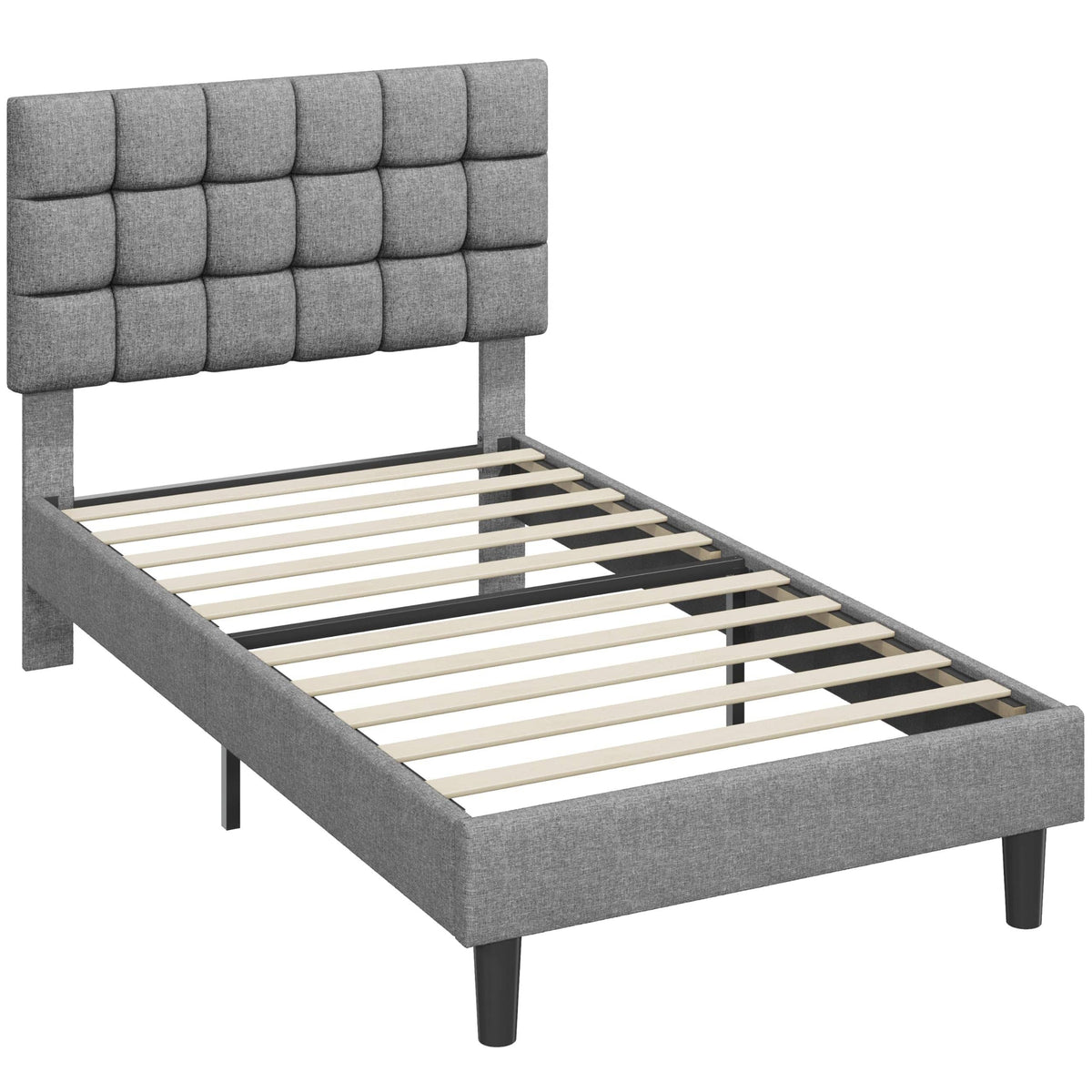 Upholstered Bed Frame with Square Tufted Headboard