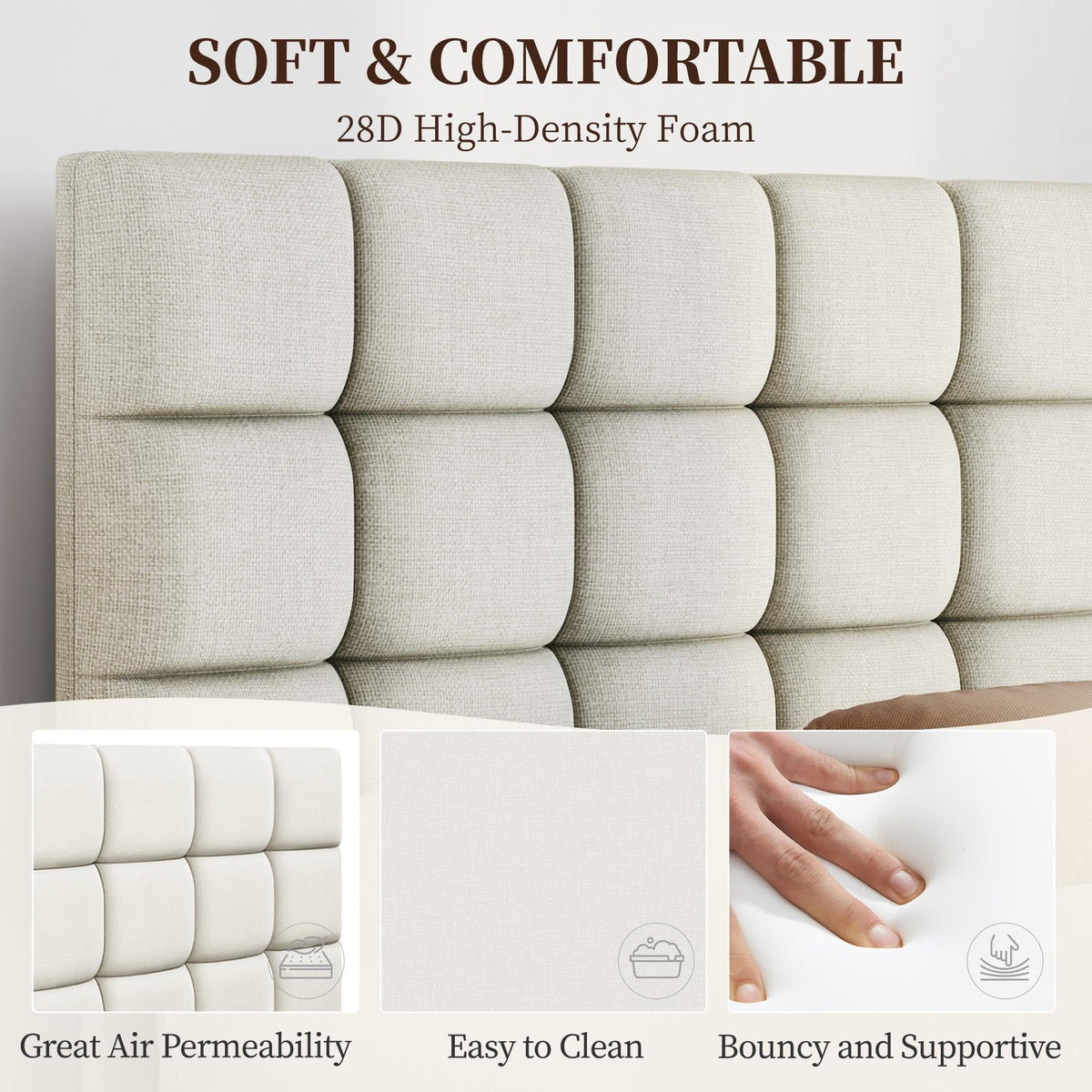 Upholstered Bed Frame with Square Tufted Headboard
