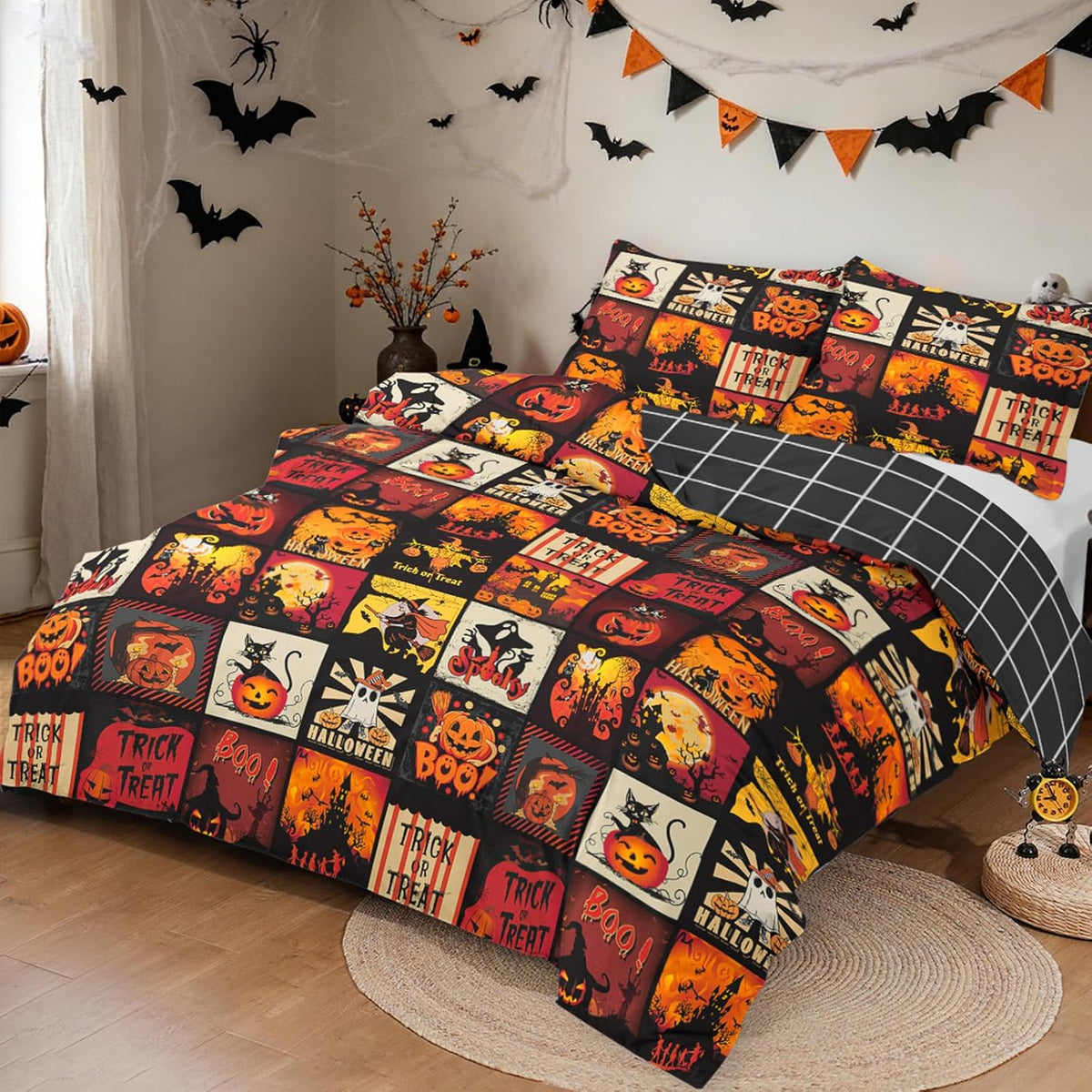 Halloween Duvet Cover Set 3 Pieces with Skull Pumpkin
