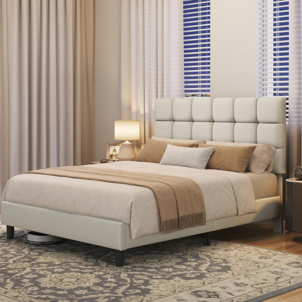 Upholstered Bed Frame with Square Tufted Headboard