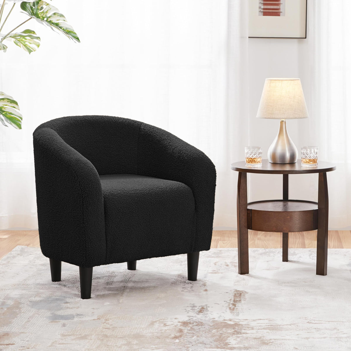 Shano Boucle Accent Tub Chair | Scandinavian Style | 28D Foam | Tapered Wooden Legs | 4 Colours