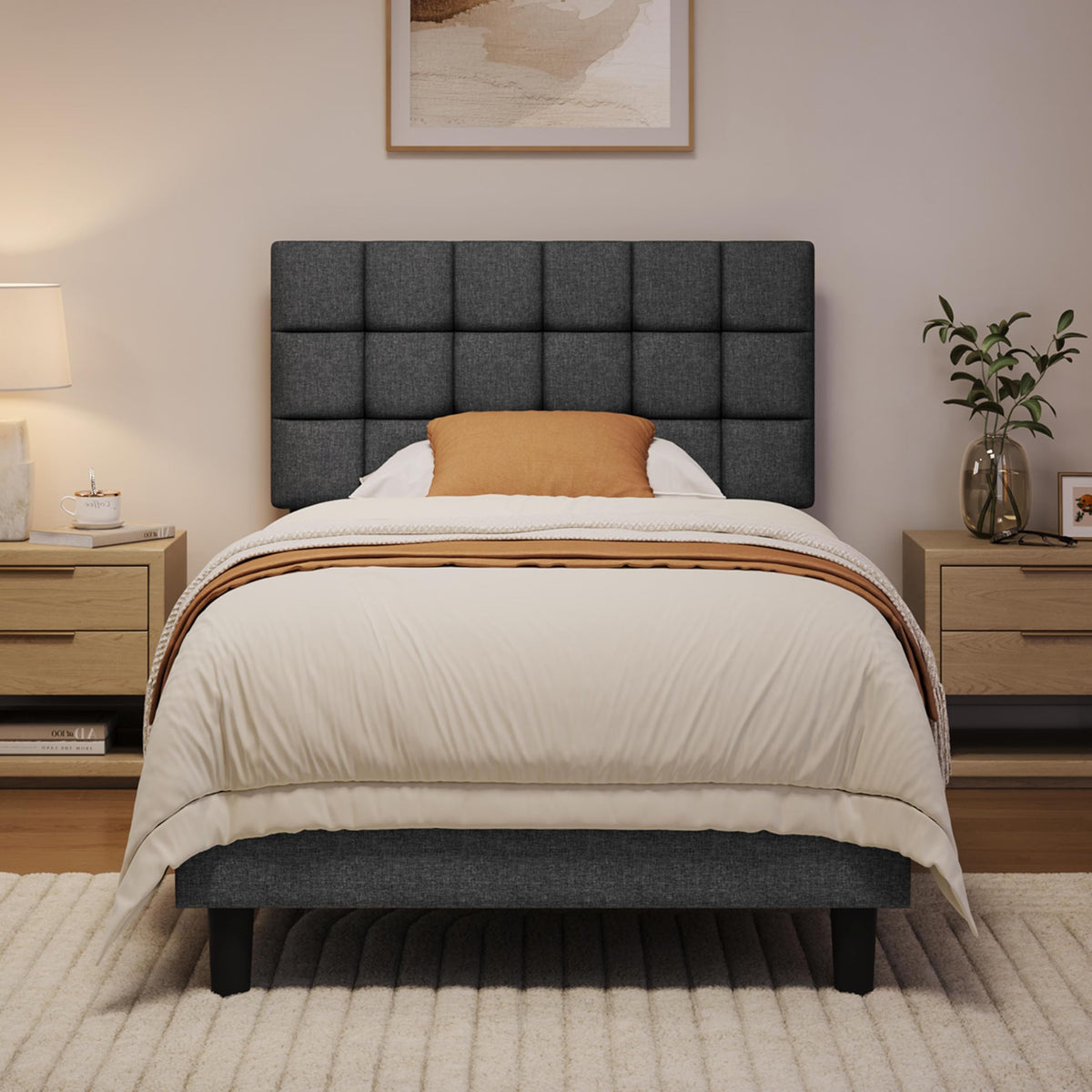 Upholstered Bed Frame with Square Tufted Headboard