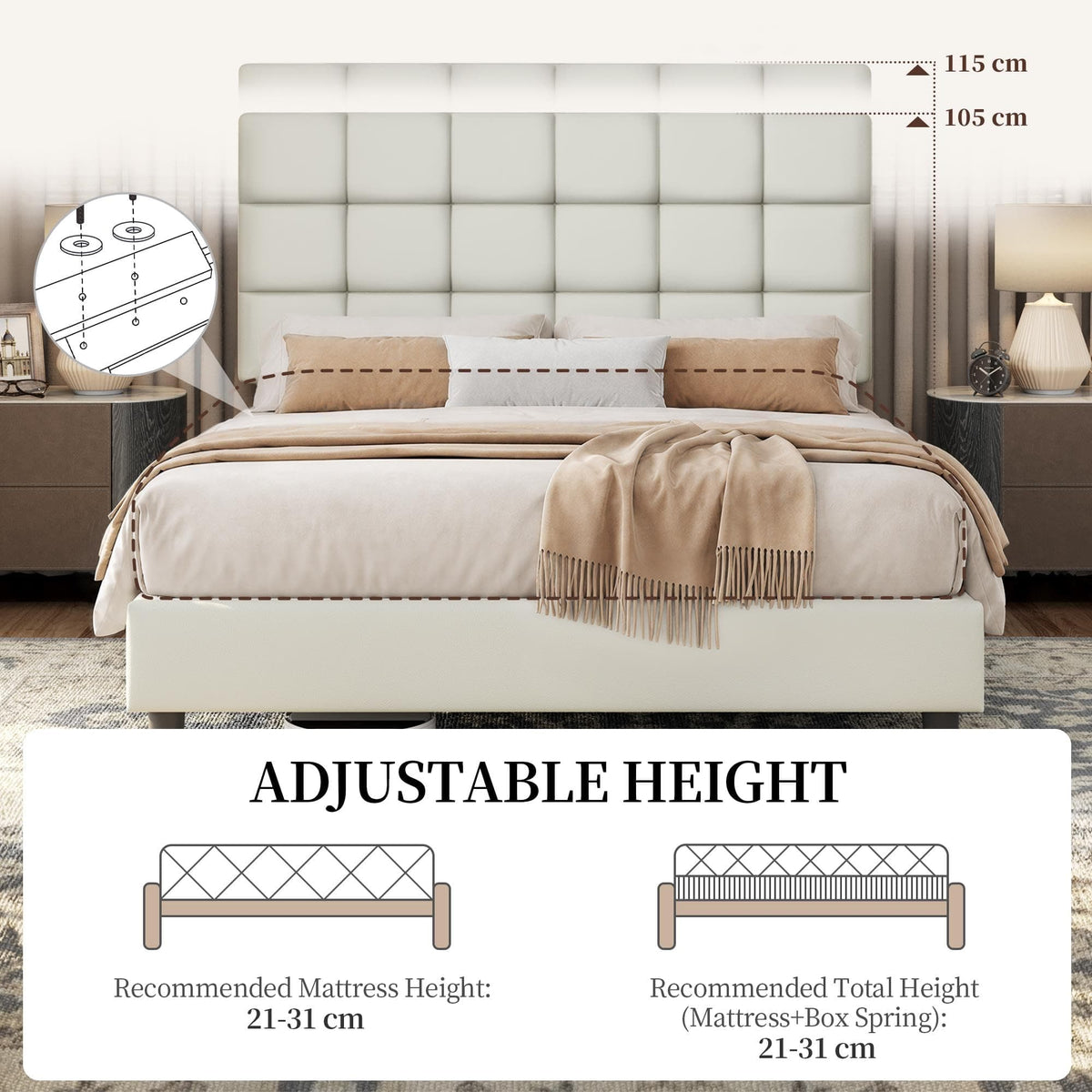 Upholstered Bed Frame with Square Tufted Headboard