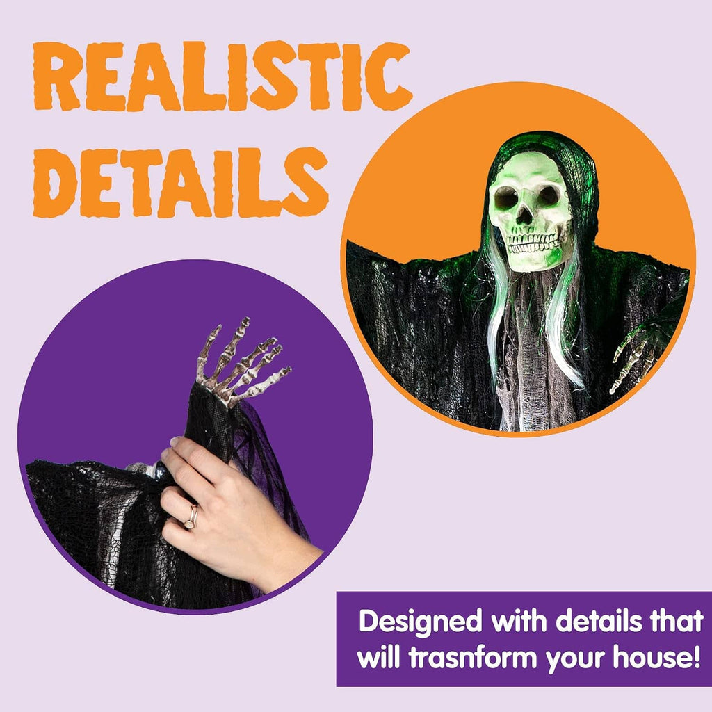 JOYIN 3 Pack Hanging Halloween Skeleton Ghosts Decorations, Grim Reapers for Halloween Outdoor Decorations