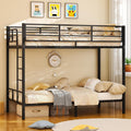 Metal Bunk Bed Single over Single | 38cm Full-Length Guardrail | Non-Slip Ladder | Optional Drawer | Black, White & Grey