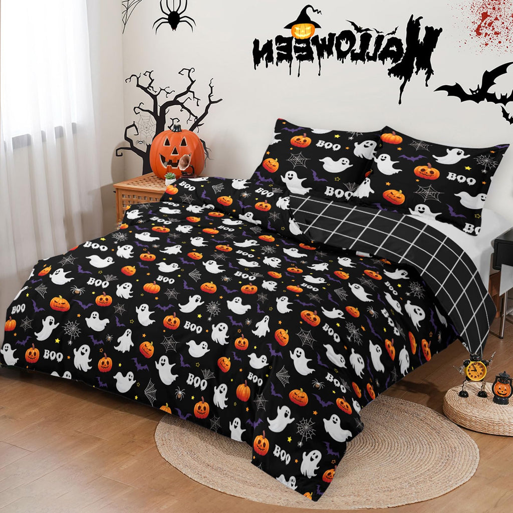 Halloween Duvet Cover Set 3 Pieces with Skull Pumpkin
