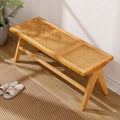 Shano Rattan Dining Bench | Solid Wood Frame | Woven Rattan Seat | Entryway Ottoman | 2 Colours