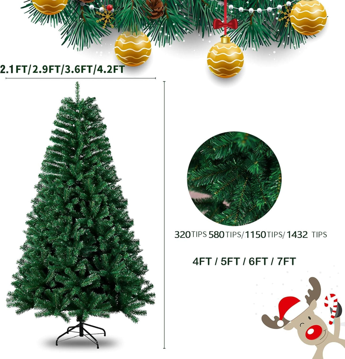 Shano Premium Christmas Tree 1432 Branch Tips Green Xmas Trees Bushy Artificial Christmas Tree Pine Tree with Metal Stand Easy to Assemble Realistic Spruce Branches Christmas Tree for Indoor and Outdoor