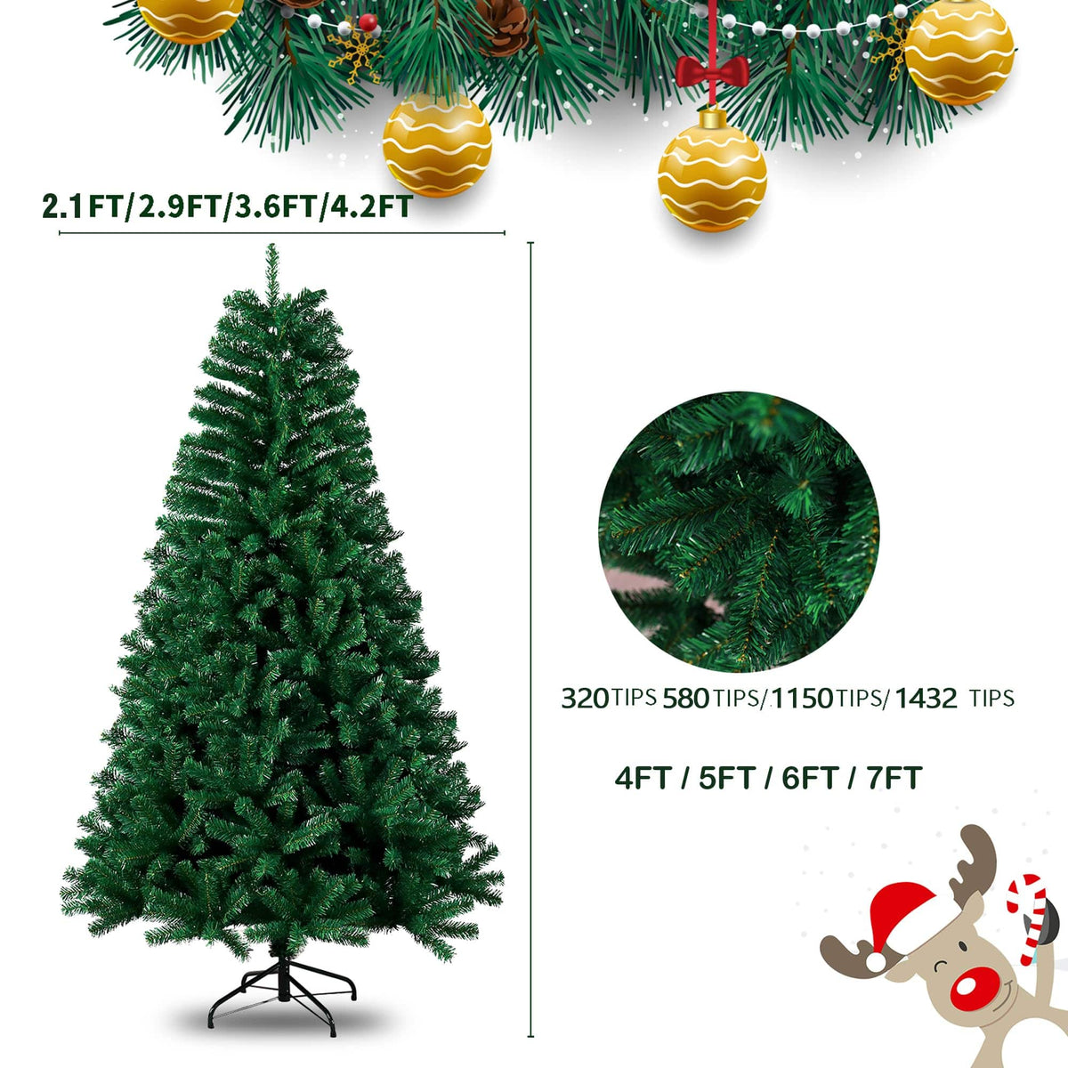 Shano Premium Christmas Tree 1432 Branch Tips Green Xmas Trees Bushy Artificial Christmas Tree Pine Tree with Metal Stand Easy to Assemble Realistic Spruce Branches Christmas Tree for Indoor and Outdoor