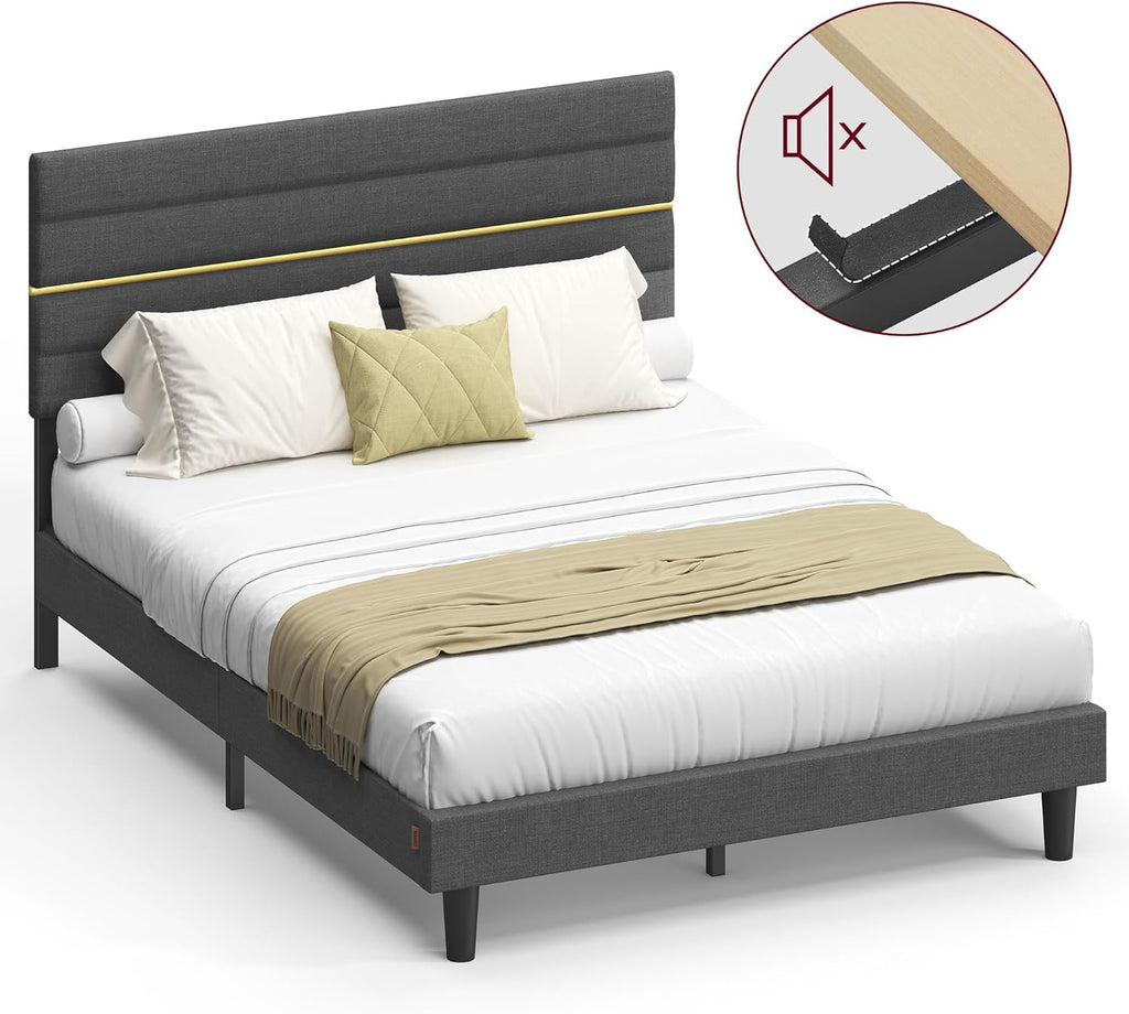 Upholstered Bed Frame | Adjustable Headboard | Metal Frame & Wooden Slats | Double & King