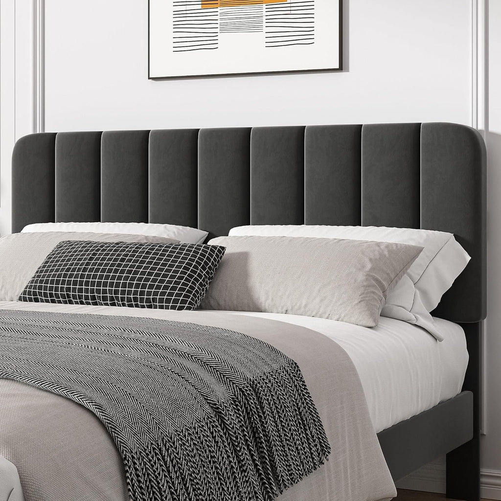 Shano Furniture Velvet Upholstered Double Bed Frame, Grey